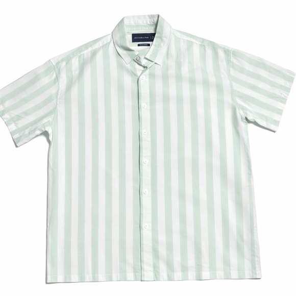 Abercrombie & Fitch Oversized Striped Button Up BF Shirt Women M Green White - Picture 2 of 13